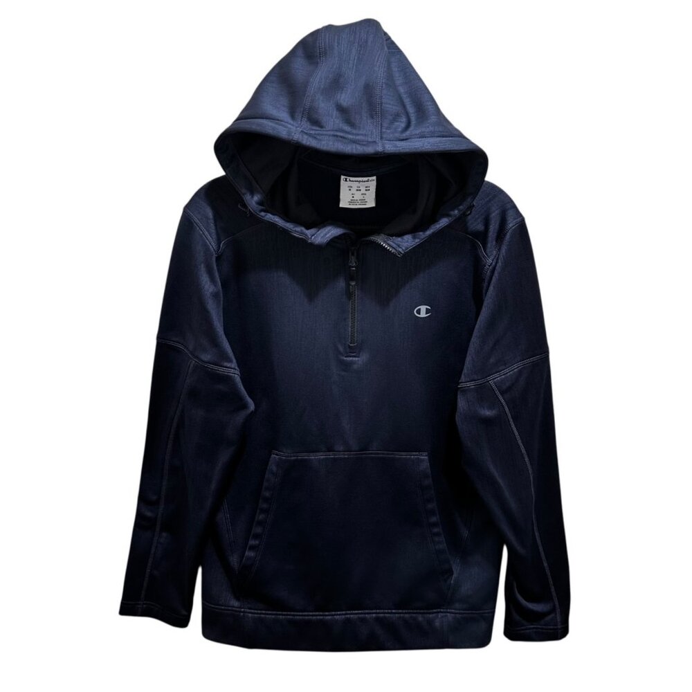 Champion Elite Mens Size M Navy Blue Quarter Zip Tech‎ Fleece Hoodie